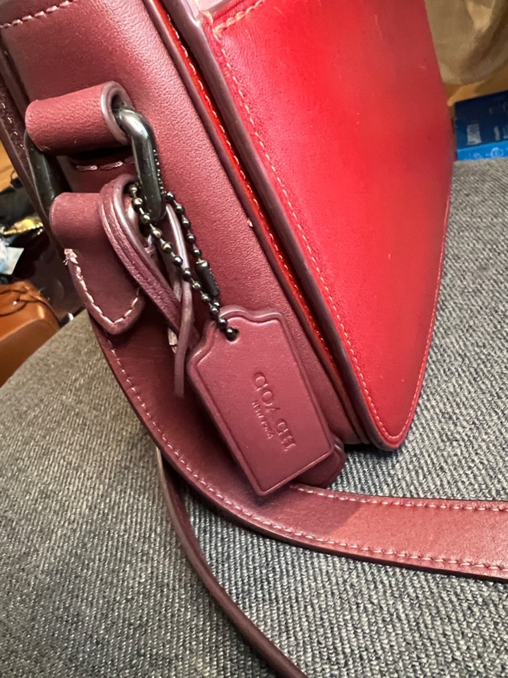 Coach Two-Tone Pink and Red Leather Crossbody with Signature 'C' Clasp - Picture 5 of 10